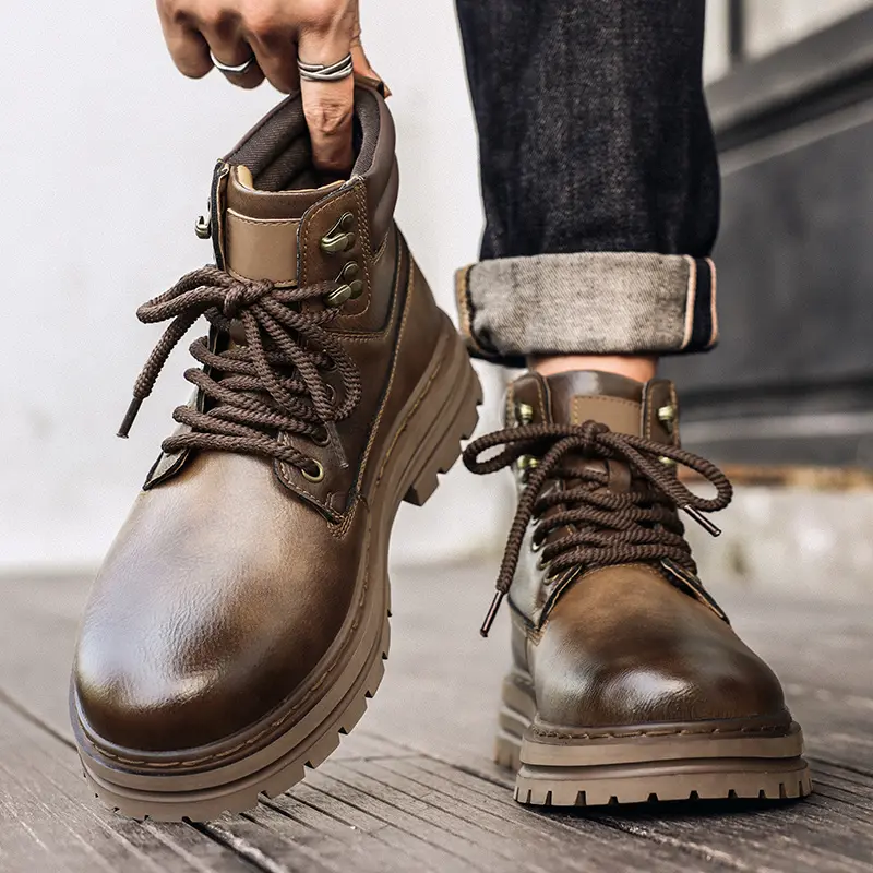 Men's Shoes All-match Thick Bottom Warm Winter Basic Boots New Outdoor Mens Motocycle Boots Genuine Leather Man Walking Boots