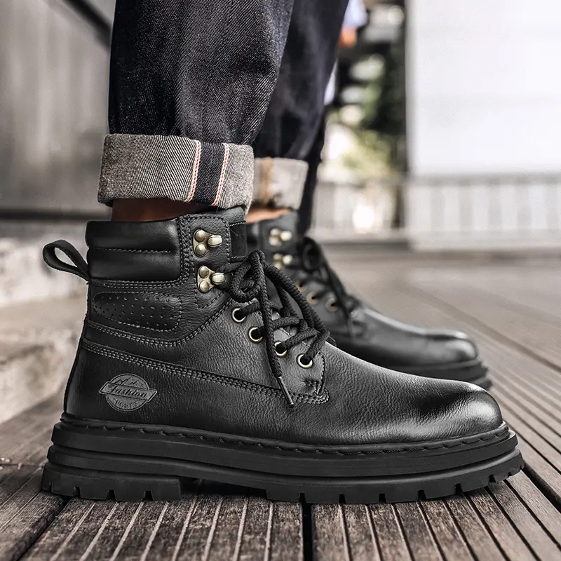 Men's Shoes All-match Thick Bottom Warm Winter Basic Boots New Outdoor Mens Motocycle Boots Genuine Leather Man Walking Boots