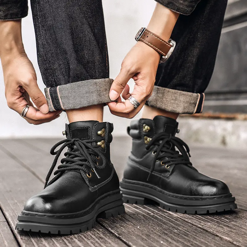 Men's Shoes All-match Thick Bottom Warm Winter Basic Boots New Outdoor Mens Motocycle Boots Genuine Leather Man Walking Boots