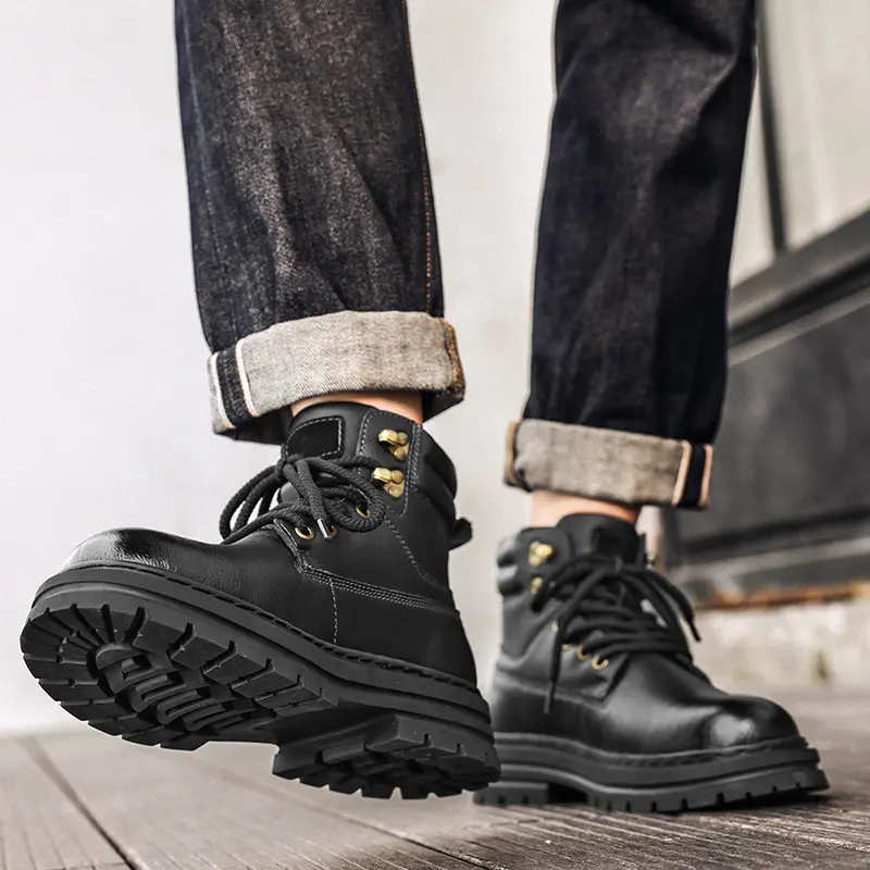 Men's Shoes All-match Thick Bottom Warm Winter Basic Boots New Outdoor Mens Motocycle Boots Genuine Leather Man Walking Boots