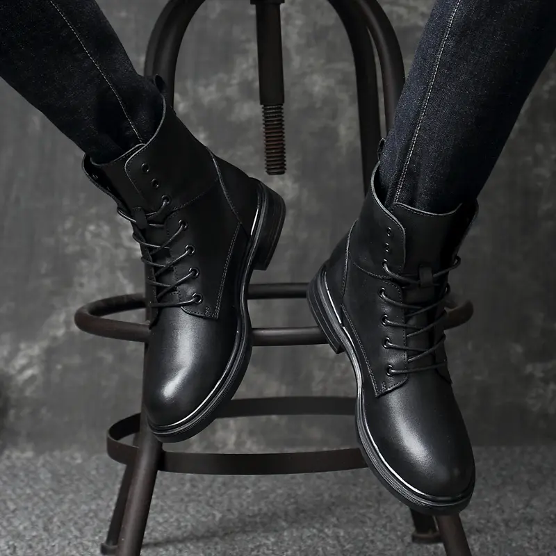Handmade Mens Shoes Winter Casual Motorcycle Boots Fashion Genuine Leather Boots High Quality Men Boots Warm Winter Shoes Male
