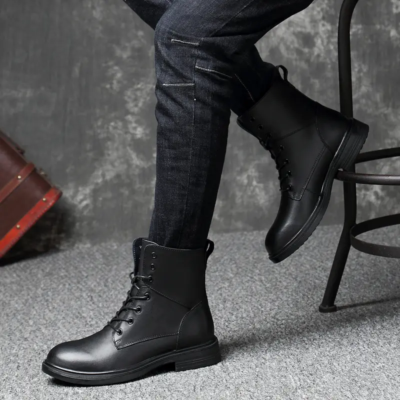 Handmade Mens Shoes Winter Casual Motorcycle Boots Fashion Genuine Leather Boots High Quality Men Boots Warm Winter Shoes Male