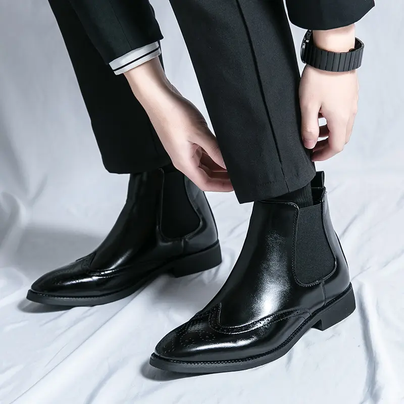 New Arrival Men Pointed Chelsea Boots Business Leather Shoes Black Brown Cowboy Autumn Winter Boot Party Prom Dress Ankle Botas