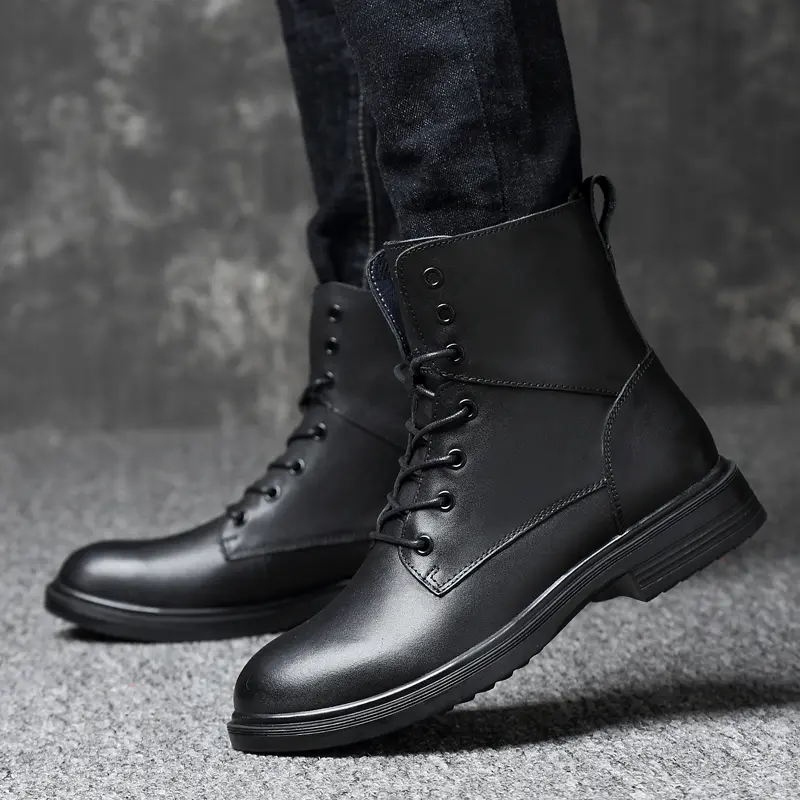 Handmade Mens Shoes Winter Casual Motorcycle Boots Fashion Genuine Leather Boots High Quality Men Boots Warm Winter Shoes Male