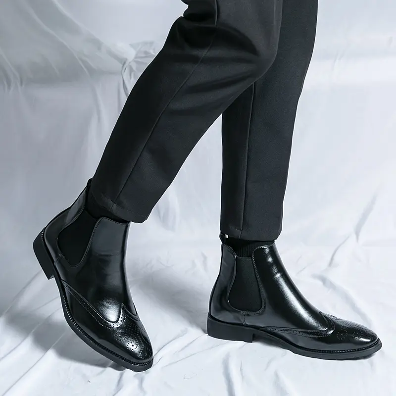 New Arrival Men Pointed Chelsea Boots Business Leather Shoes Black Brown Cowboy Autumn Winter Boot Party Prom Dress Ankle Botas