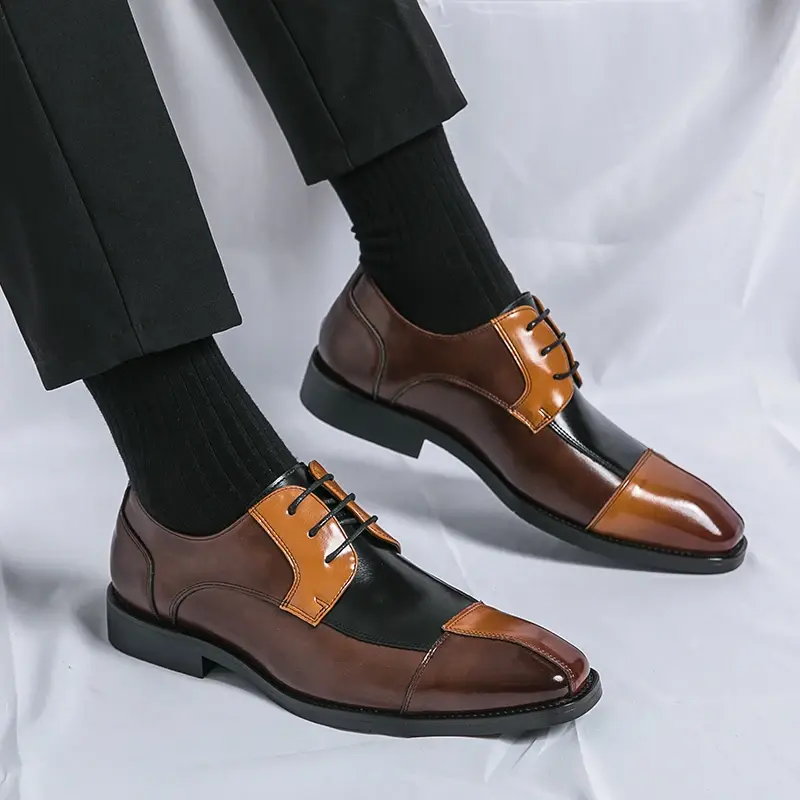 2024 for Men Stylish Business Shoes Men's Color-matching Casual Oxford Shoes All-match Men's Coiffeur Shoe Lace-Up Male Shoes