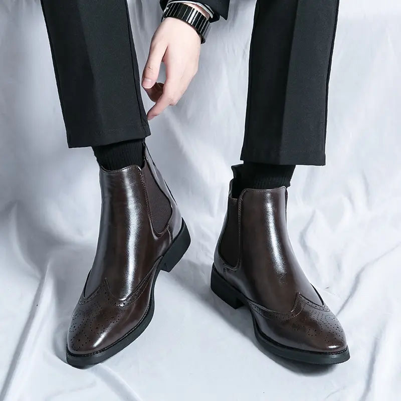 New Arrival Men Pointed Chelsea Boots Business Leather Shoes Black Brown Cowboy Autumn Winter Boot Party Prom Dress Ankle Botas