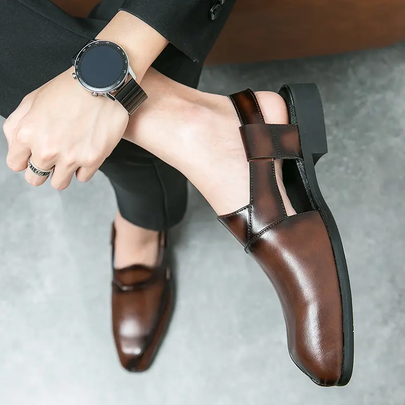 Hollow Out Men Casual Summer Shoes 2023 New Mens Slip on Sandals Leather Handmade for Men Casual Shoes Beach Luxury Sandals