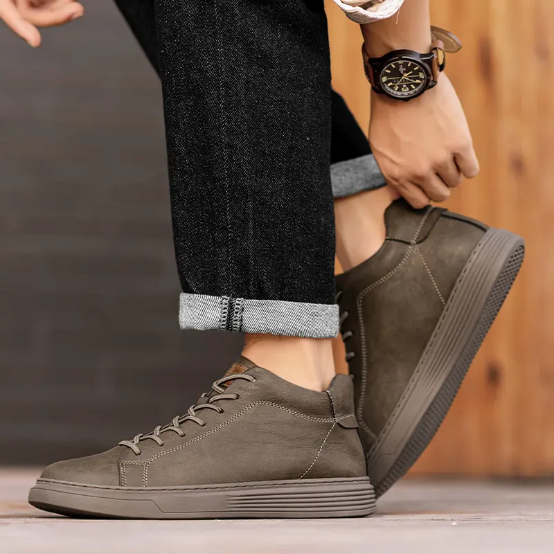 Warm Plush Fur Winter Sneakers Genuine Leather Men's Basic Boots Autumn Winter Outdoor Ankle Boots Classic Lace Up Walking Shoe