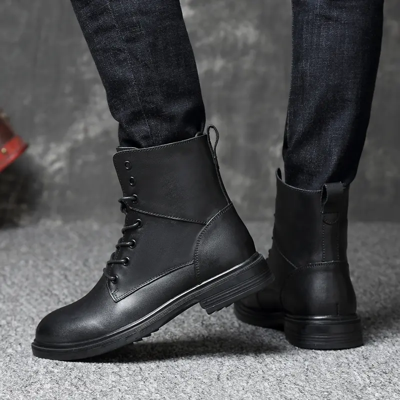 Handmade Mens Shoes Winter Casual Motorcycle Boots Fashion Genuine Leather Boots High Quality Men Boots Warm Winter Shoes Male