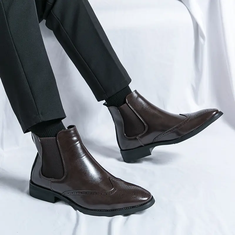 New Arrival Men Pointed Chelsea Boots Business Leather Shoes Black Brown Cowboy Autumn Winter Boot Party Prom Dress Ankle Botas