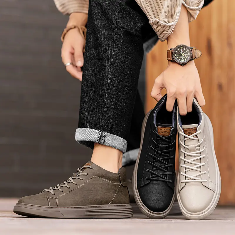 Warm Plush Fur Winter Sneakers Genuine Leather Men's Basic Boots Autumn Winter Outdoor Ankle Boots Classic Lace Up Walking Shoe