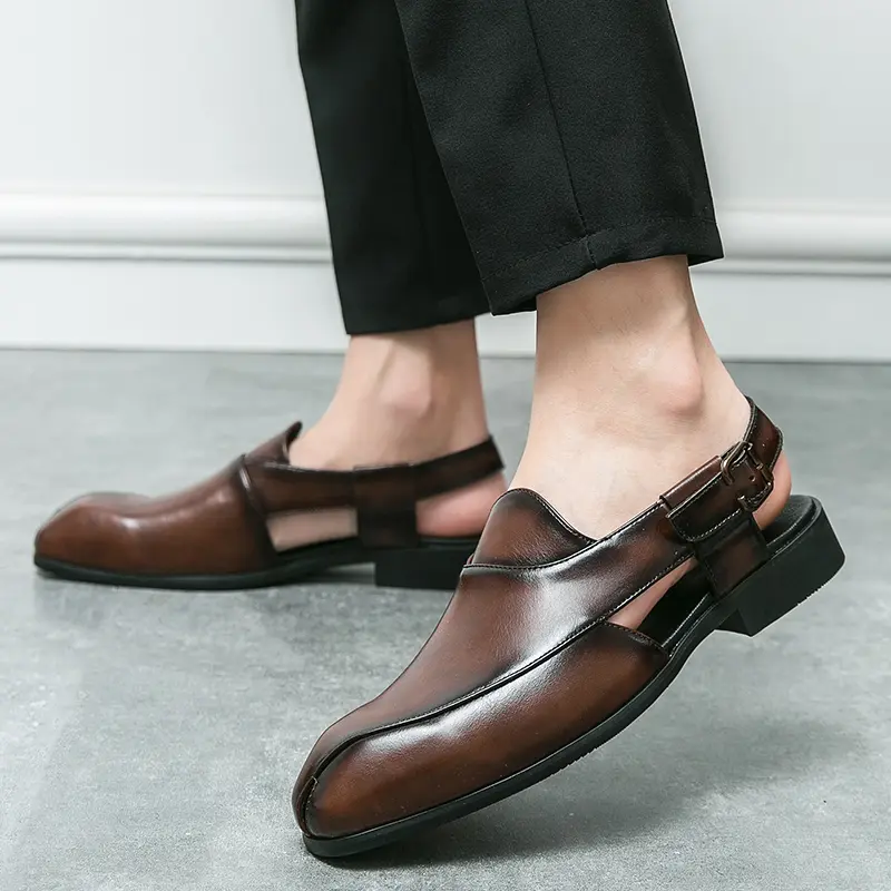 Hollow Out Men Casual Summer Shoes 2023 New Mens Slip on Sandals Leather Handmade for Men Casual Shoes Beach Luxury Sandals