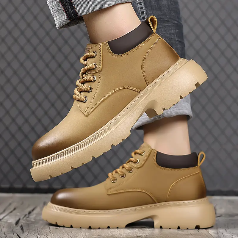 Retro Casual High Top Boots for Men Genuine Leather Men's Motorcycle Boots Men's All-match Male Ankle Boots Lace-Up Work Shoes