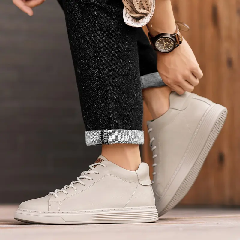 Warm Plush Fur Winter Sneakers Genuine Leather Men's Basic Boots Autumn Winter Outdoor Ankle Boots Classic Lace Up Walking Shoe