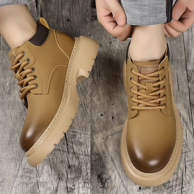 Retro Casual High Top Boots for Men Genuine Leather Men's Motorcycle Boots Men's All-match Male Ankle Boots Lace-Up Work Shoes