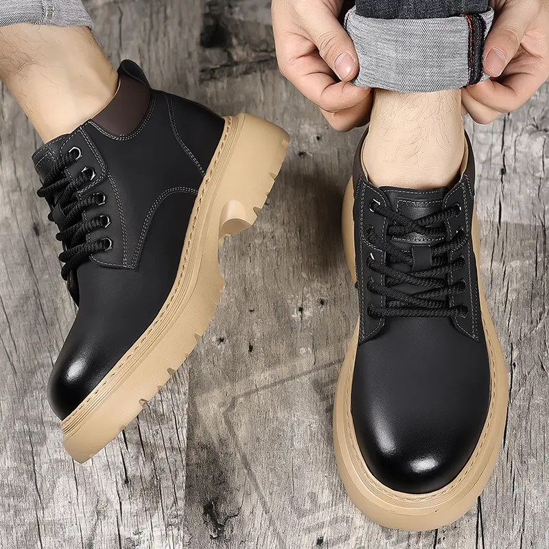 Retro Casual High Top Boots for Men Genuine Leather Men's Motorcycle Boots Men's All-match Male Ankle Boots Lace-Up Work Shoes