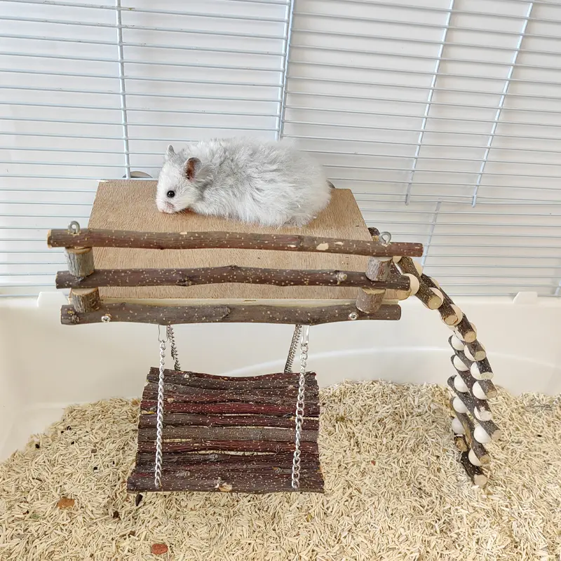 Hamster Golden Bear Mouse Wooden Toy Mesh Cage Landscaping Platform Climbing Ladder Swing Combination Climbing Gnawing Decoratio
