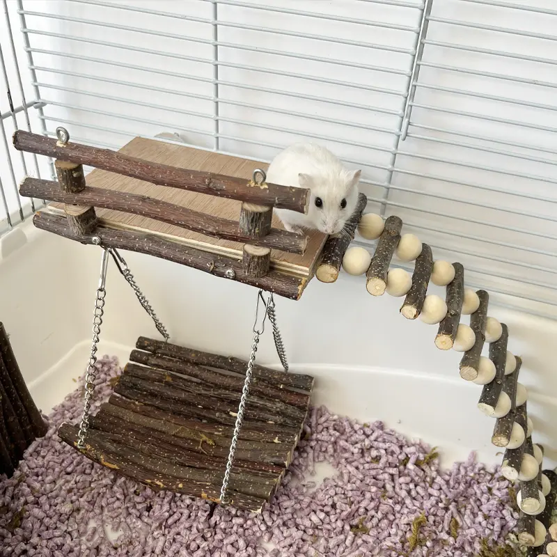 Hamster Golden Bear Mouse Wooden Toy Mesh Cage Landscaping Platform Climbing Ladder Swing Combination Climbing Gnawing Decoratio