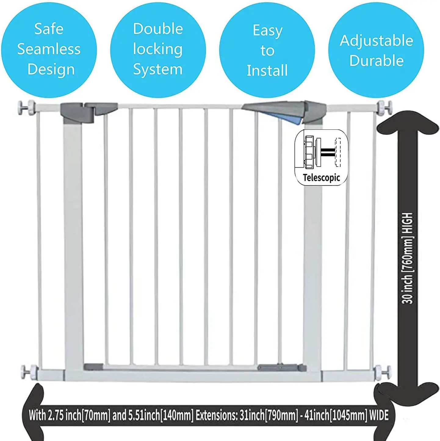 Pawise Durable Adjustable Auto-Close Pet Metal Safety Gate Expandable Pressure-mounted Dog Gate For Isolation And Protection