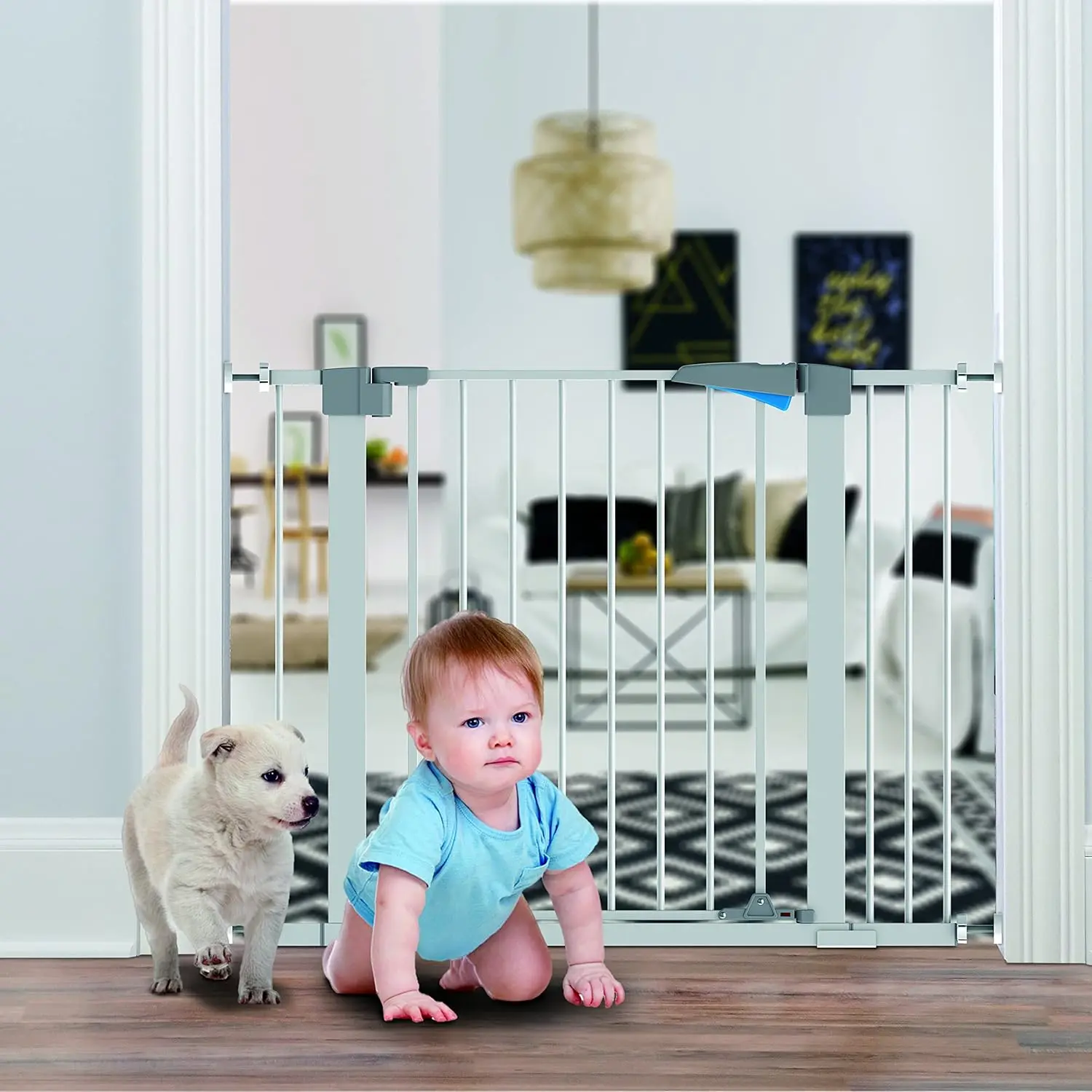 Pawise Durable Adjustable Auto-Close Pet Metal Safety Gate Expandable Pressure-mounted Dog Gate For Isolation And Protection