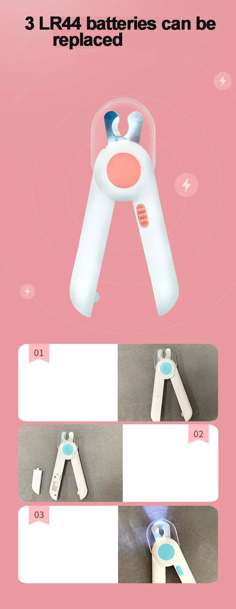 Manufacturer Wholesale Battery Led Light Small Dog Cat Nail Clippers With Nail File