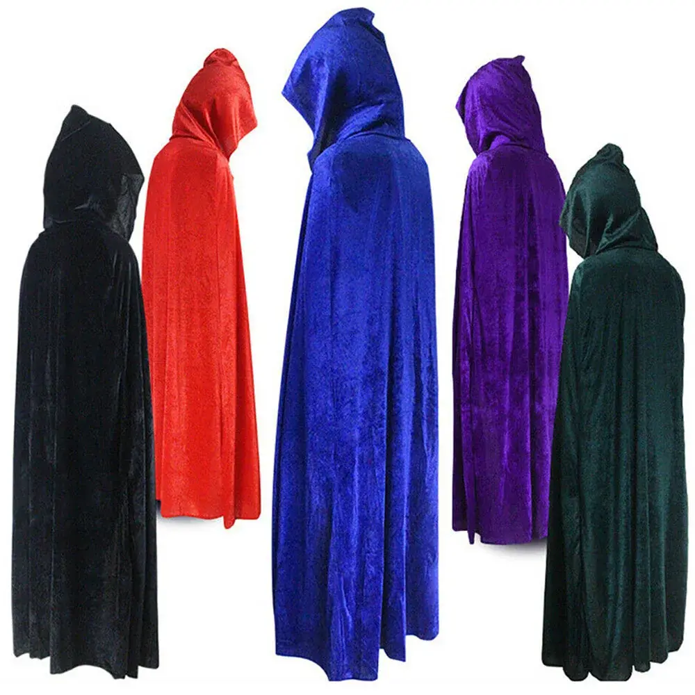Combhasaki Adult Velvet Cloak Cape Hooded Medieval Costume Witch Wicca Vampire Halloween Costume Full Length Dress Coats