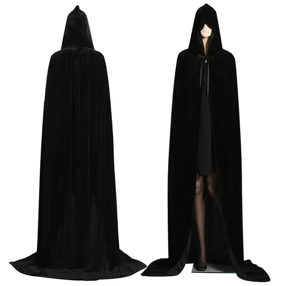 Combhasaki Adult Velvet Cloak Cape Hooded Medieval Costume Witch Wicca Vampire Halloween Costume Full Length Dress Coats