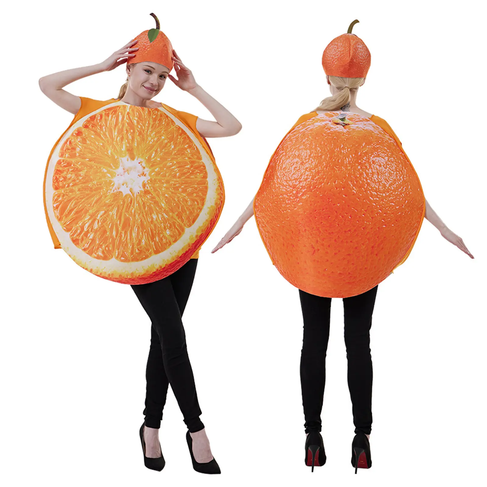Combhasaki Halloween Adult Fruit Slice Costumes for Women Funny Fruits Vegetable Outfits with Hat Role-Playing Party Cosplay