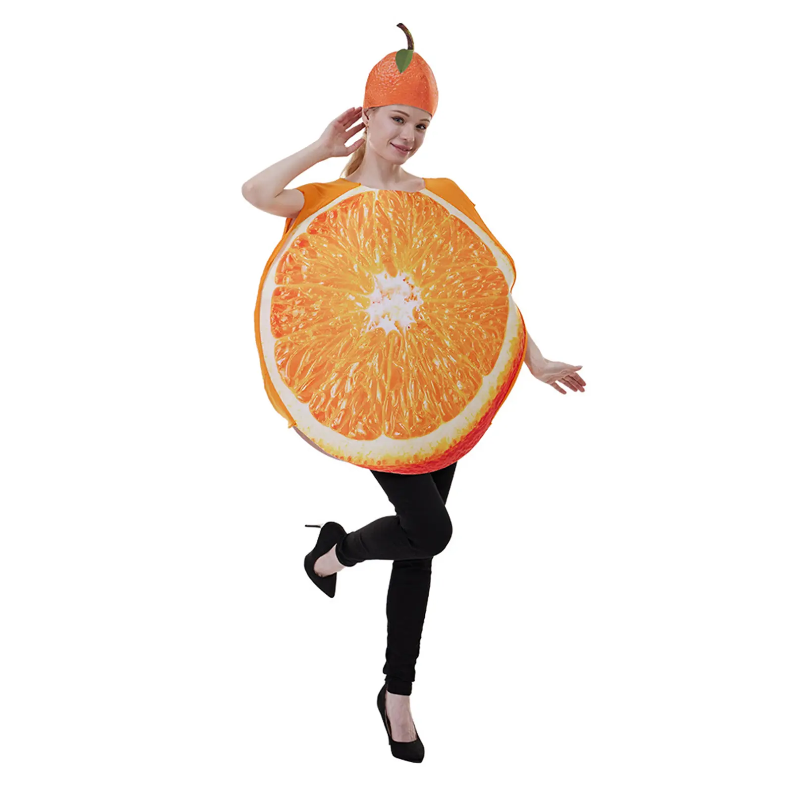 Combhasaki Halloween Adult Fruit Slice Costumes for Women Funny Fruits Vegetable Outfits with Hat Role-Playing Party Cosplay