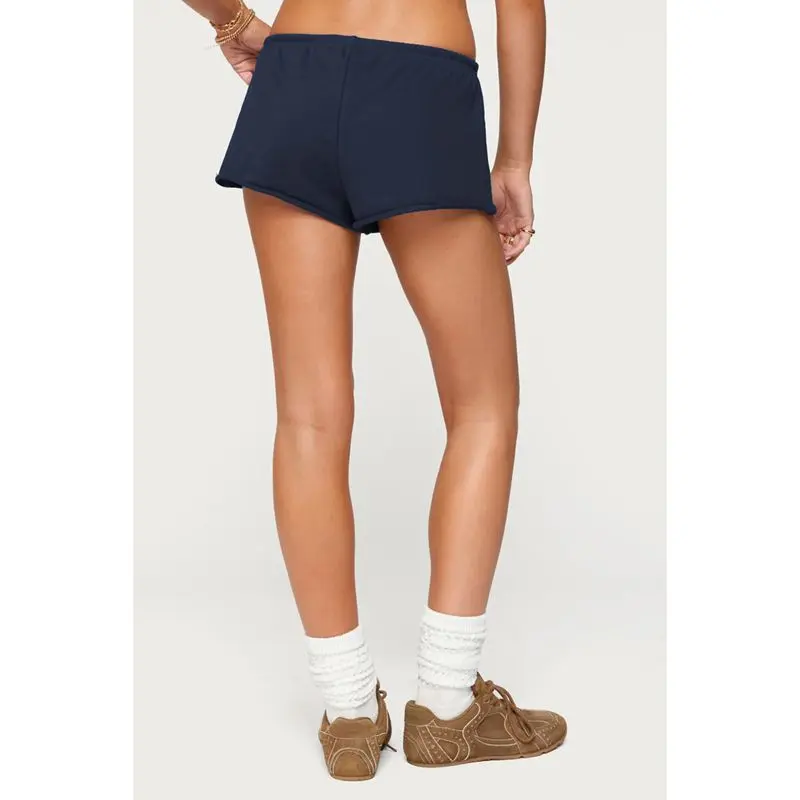 Combhasaki Women Summer Y2K Drawstring Elastic Low Waist Shorts Solid Color Casual Breathable Sporty Wide Leg Loose Fit Bottoms
