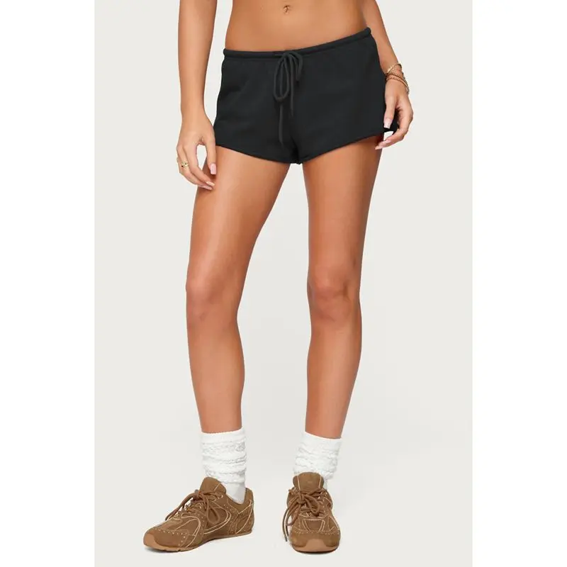 Combhasaki Women Summer Y2K Drawstring Elastic Low Waist Shorts Solid Color Casual Breathable Sporty Wide Leg Loose Fit Bottoms