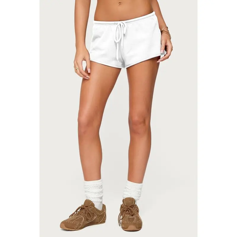 Combhasaki Women Summer Y2K Drawstring Elastic Low Waist Shorts Solid Color Casual Breathable Sporty Wide Leg Loose Fit Bottoms