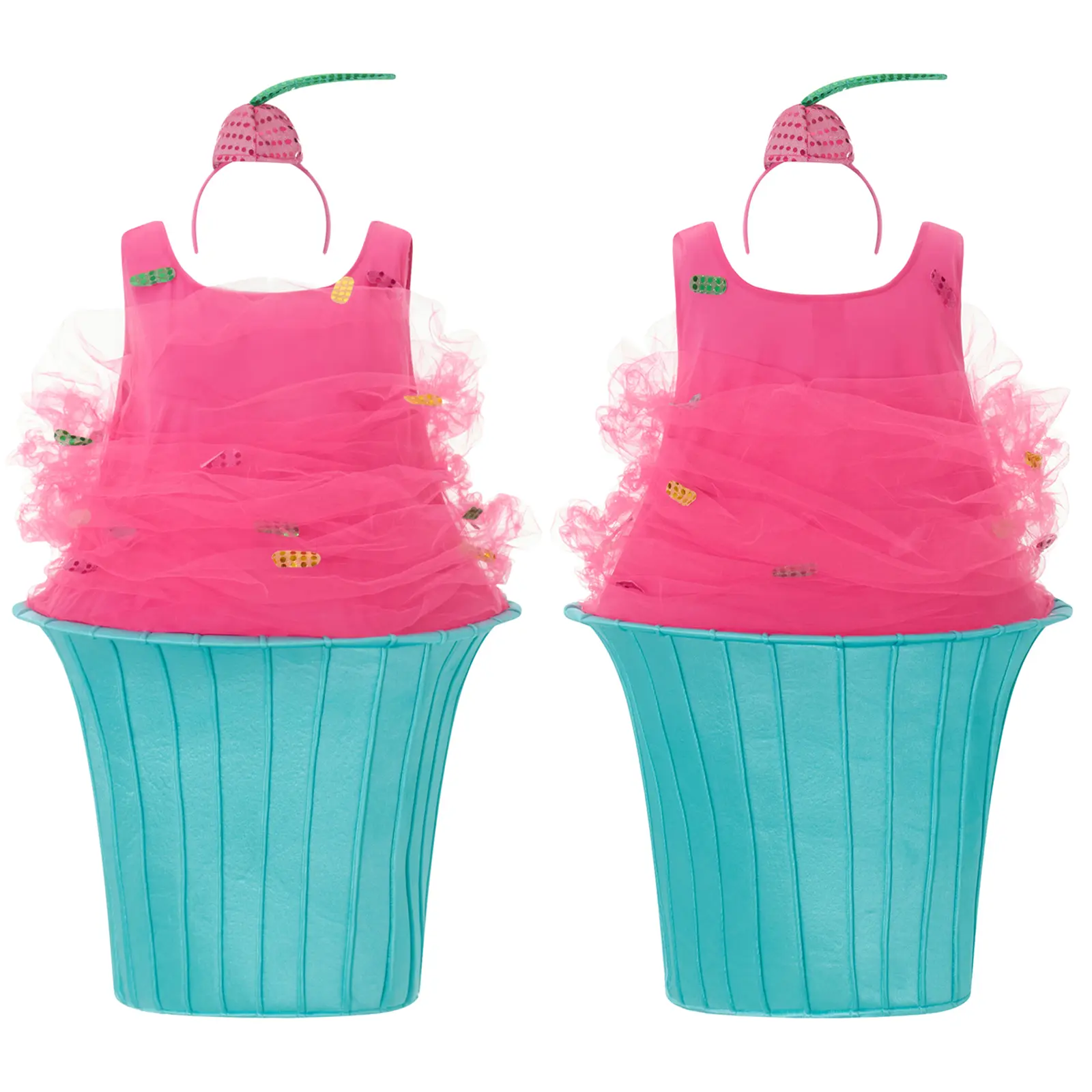 Combhasaki Halloween Ice Cream Costumes Contrast Color Sleeveless Dresses and Hat for Women Role-Playing Party Cosplay Outfits