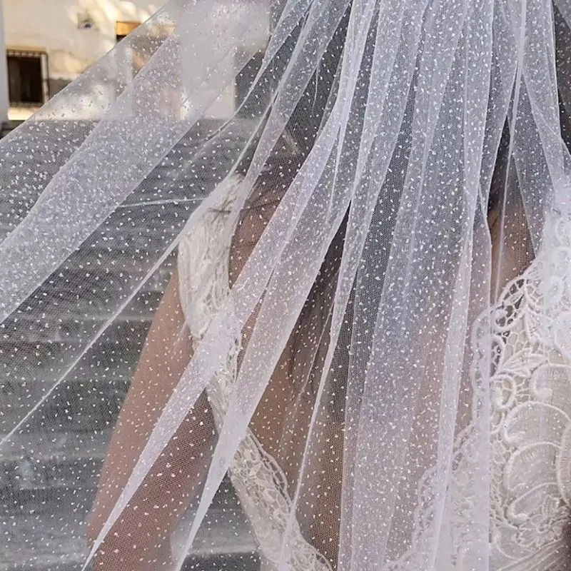 Combhasaki Long Wedding Veil Shiny Sequins Cathedral Bridal Veils Women's Bachelorette Wedding Party Photography Props Headpiece