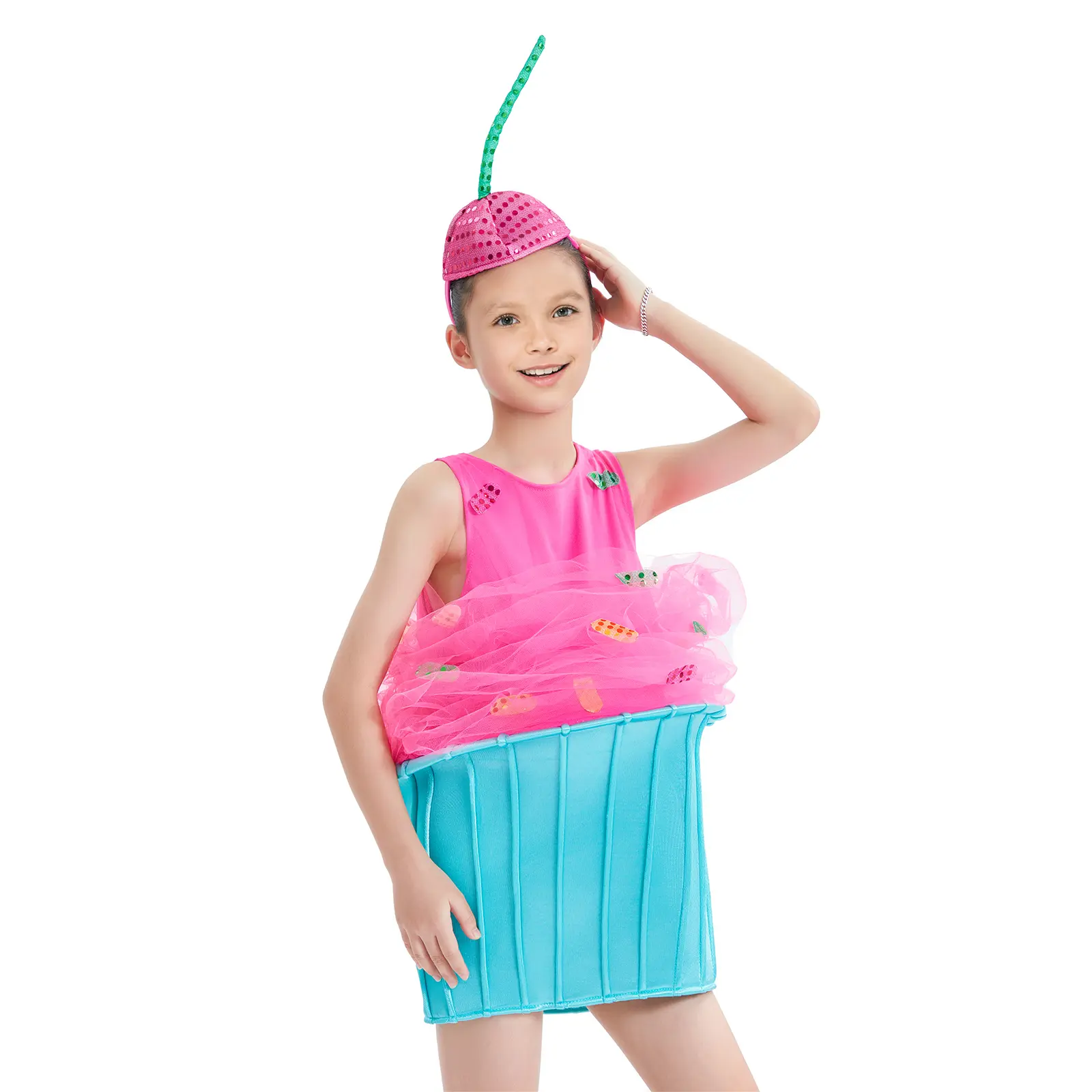 Combhasaki Halloween Ice Cream Costumes Contrast Color Sleeveless Dresses and Hat for Women Role-Playing Party Cosplay Outfits