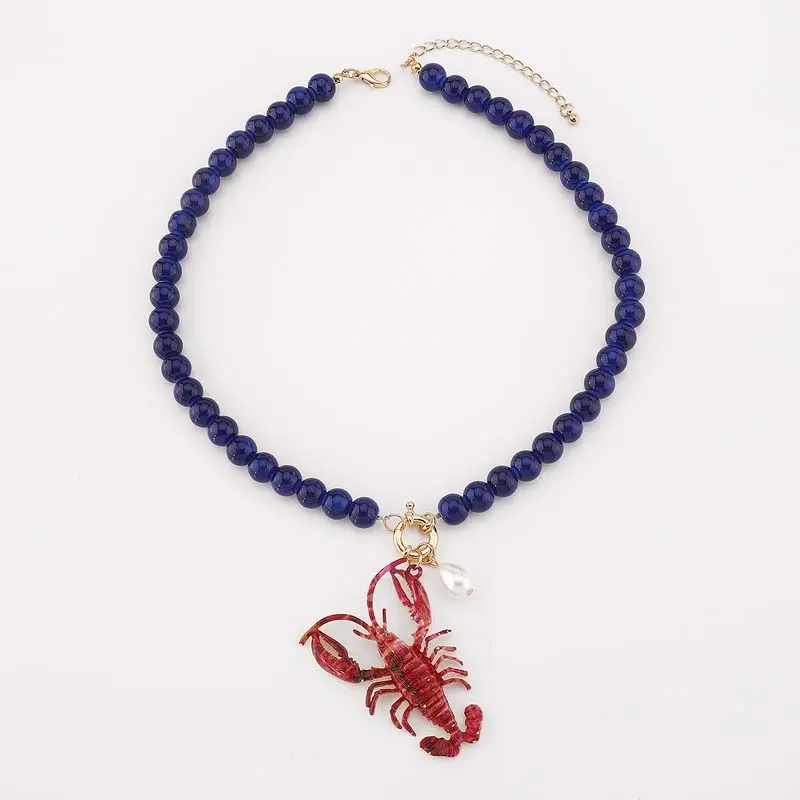 Exaggerated Lobster Beaded Choker Necklaces for Women Bohemia Blue Handmade Beads Necklaces Animal Beach Jewelry Accessories