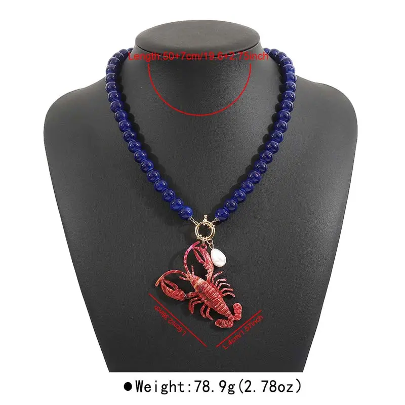 Exaggerated Lobster Beaded Choker Necklaces for Women Bohemia Blue Handmade Beads Necklaces Animal Beach Jewelry Accessories