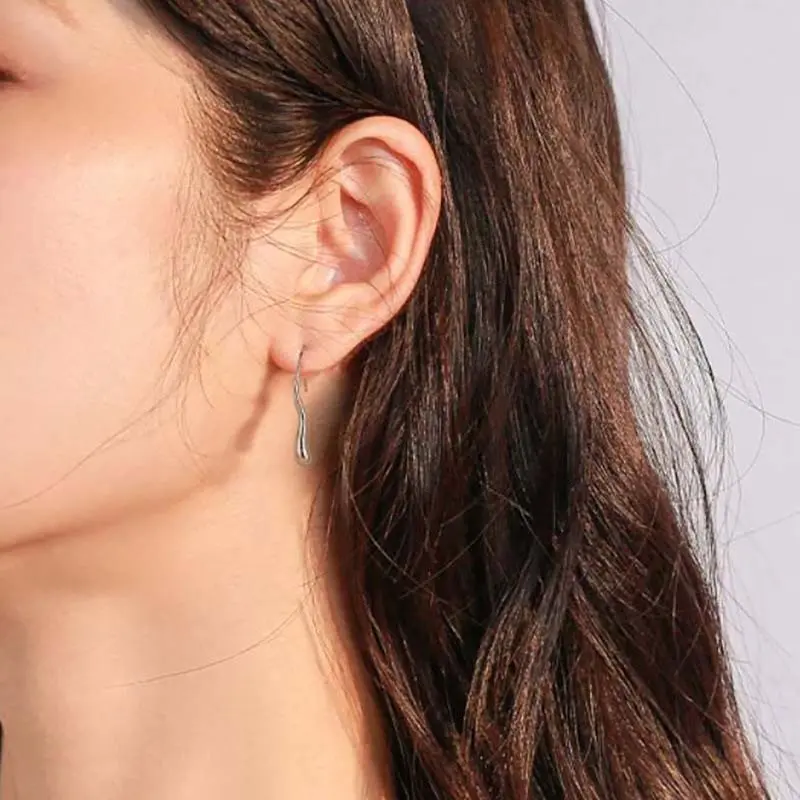 Stainless Steel Gold Color Waterdrop Ear Hook for Women Simple Metal Irregular Smooth Water Drop Dangle Earrings Jewelry Gifts