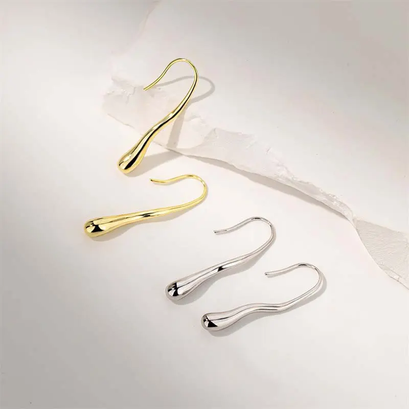 Stainless Steel Gold Color Waterdrop Ear Hook for Women Simple Metal Irregular Smooth Water Drop Dangle Earrings Jewelry Gifts