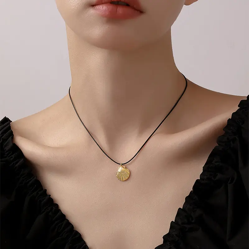 Gold Color Stainless Steel Shell Pendant Necklaces for Women Sea Snail Shell Starfish Coconut Palm Waterproof Holiday Jewelry