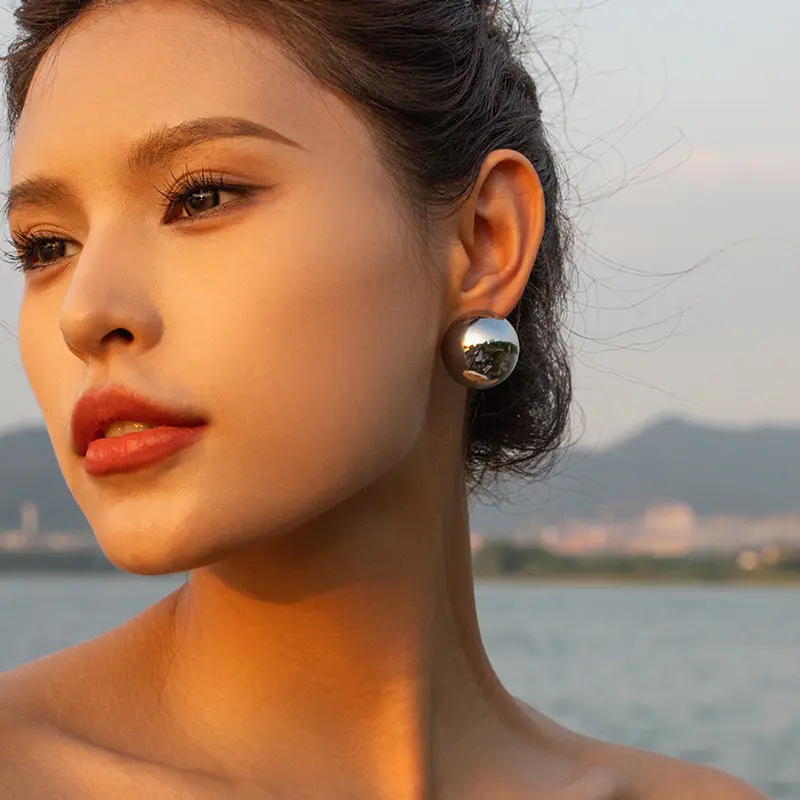 Smooth Surface Metal Big Semicircle Stud Earrings for Women Simple Half Round Earrings Punk Fashion Jewelry Large Wholesale Gift