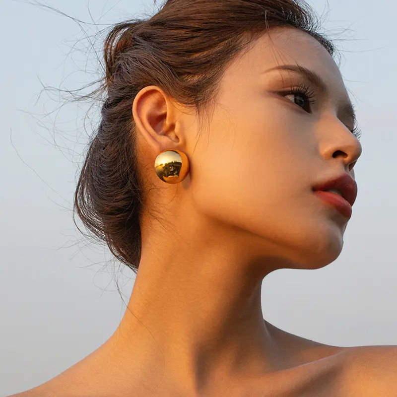 Smooth Surface Metal Big Semicircle Stud Earrings for Women Simple Half Round Earrings Punk Fashion Jewelry Large Wholesale Gift