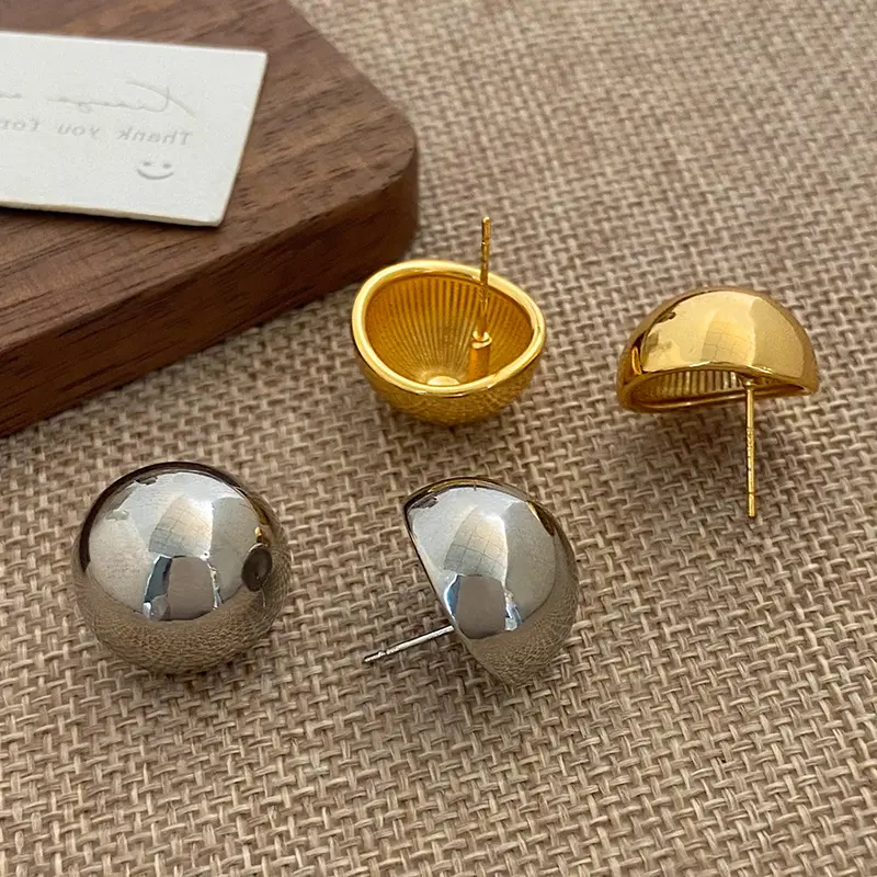 Smooth Surface Metal Big Semicircle Stud Earrings for Women Simple Half Round Earrings Punk Fashion Jewelry Large Wholesale Gift