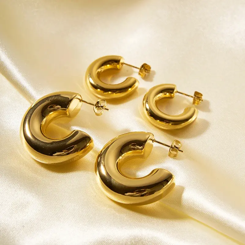Geometric Thick Metal Round Earring Simple Gold Color Silver Color Chunky Hoop Earrings for Women Trend Minimalist Jewelry Gifts