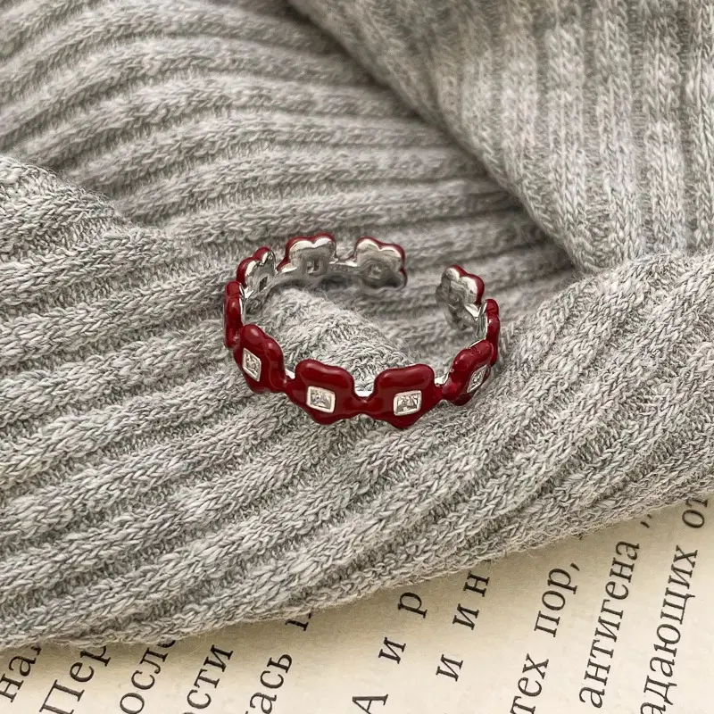 Red Drip Glaze Ring for Women Flower Amusing Originality Sweet Gift Exquisite Elegant Simple Ring Women's Jewelry Gifts