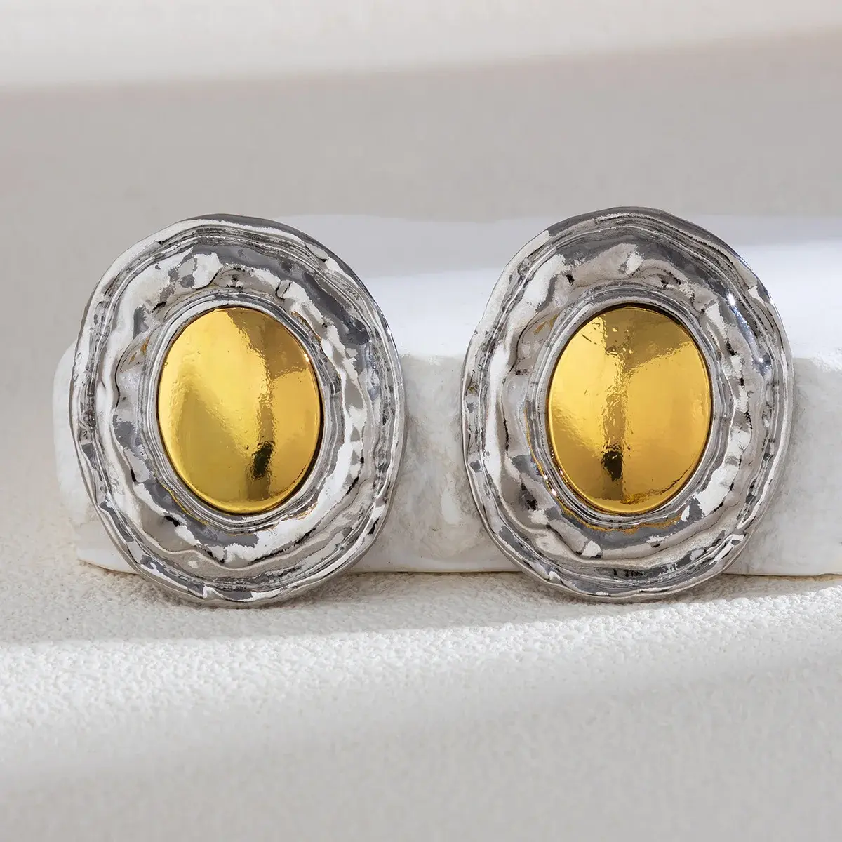 New Exaggerated Round Geometric Stud Earrings for Women Classic Vintage Gold Silver Color Large Circle Piercing Earring Jewelry