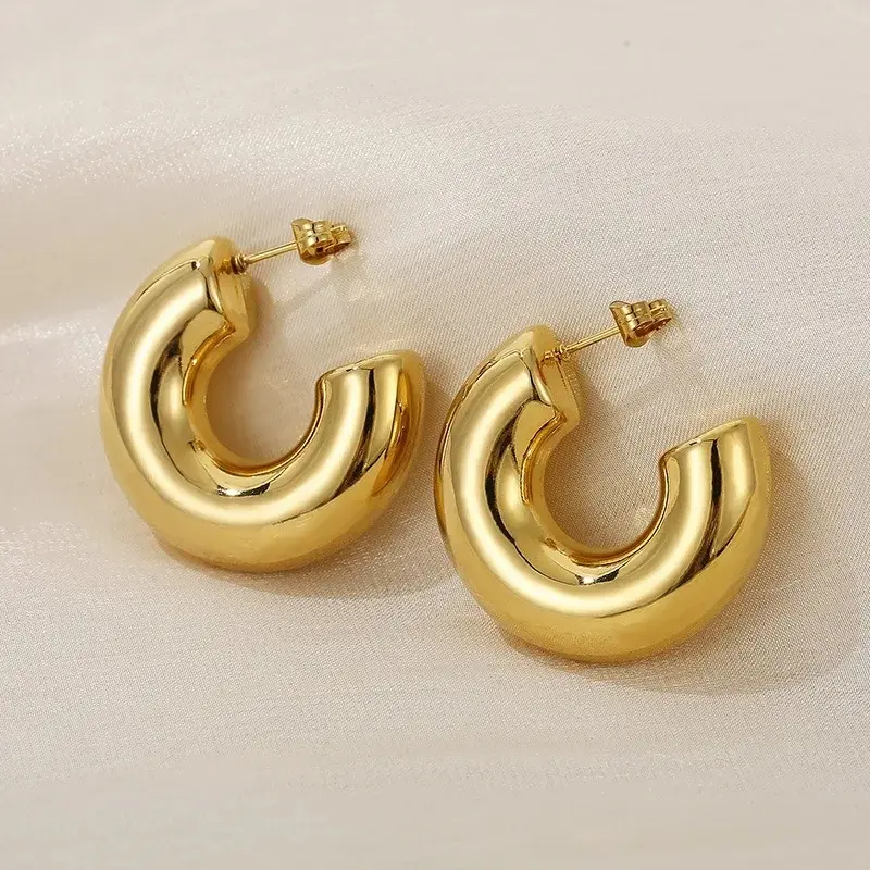 Geometric Thick Metal Round Earring Simple Gold Color Silver Color Chunky Hoop Earrings for Women Trend Minimalist Jewelry Gifts