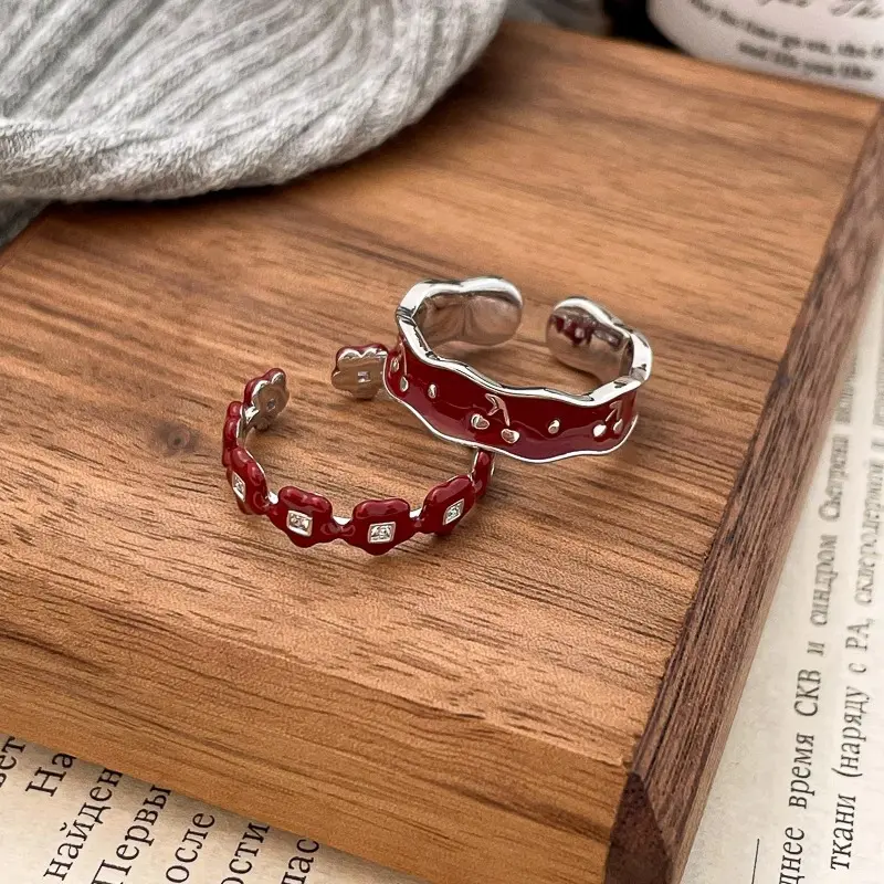 Red Drip Glaze Ring for Women Flower Amusing Originality Sweet Gift Exquisite Elegant Simple Ring Women's Jewelry Gifts