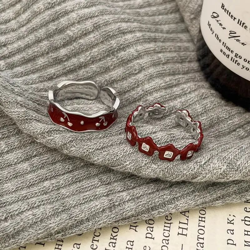 Red Drip Glaze Ring for Women Flower Amusing Originality Sweet Gift Exquisite Elegant Simple Ring Women's Jewelry Gifts